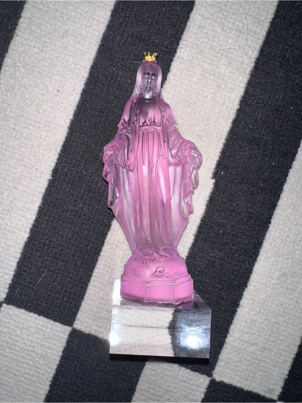 Decorative Pink Resin Madonna Figurine with Gold Crown new